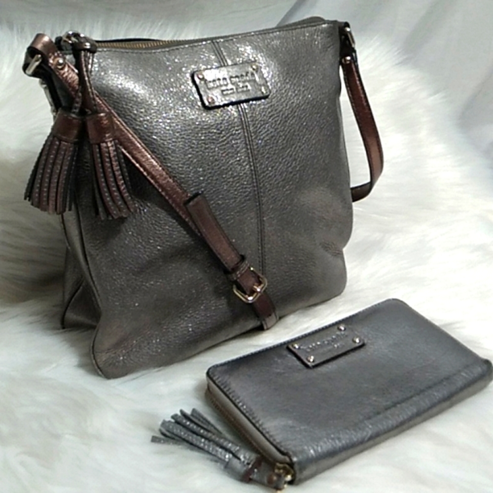 SALE! Kate Spade Oxidized Silver Metallic Tassels Crossbody & Matching Wallet - Picture 1 of 16